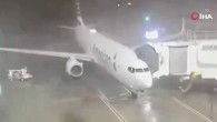 ABD’de etkili olan fırtına park halindeki yolcu uçağını döndürdü
