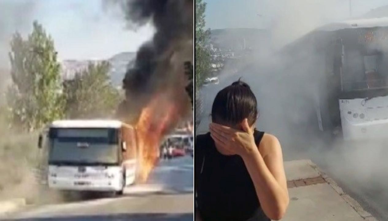 İzmir’de belediye otobüsü alev alev yandı