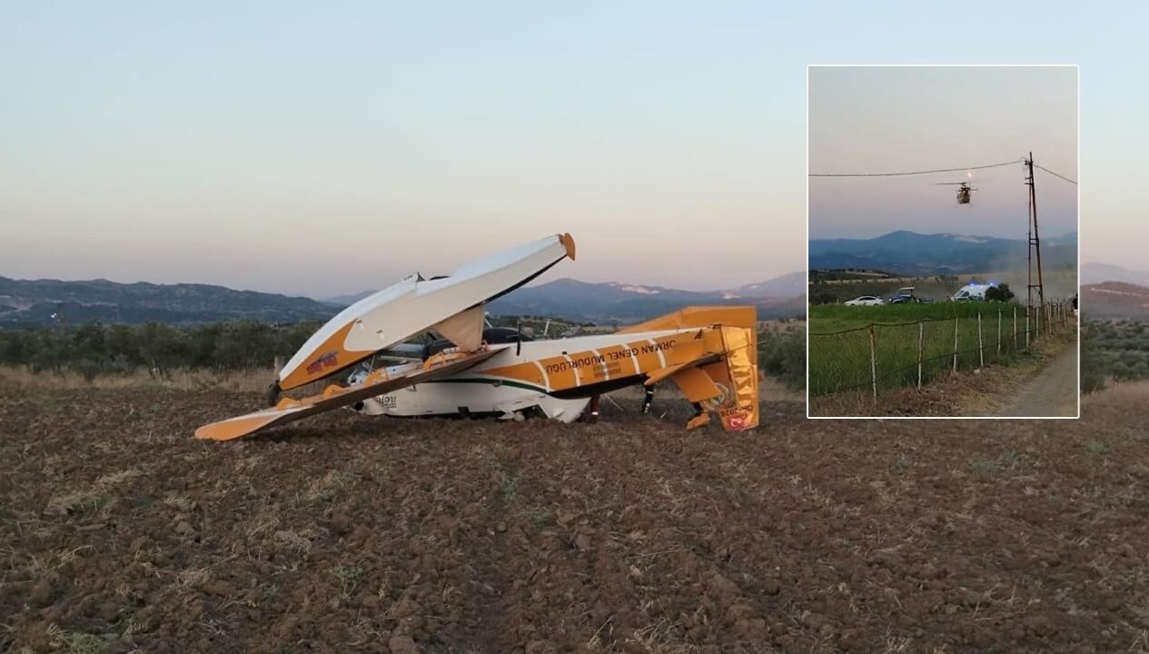Orman yangınına müdahale eden uçak zorunlu iniş yaparken düştü