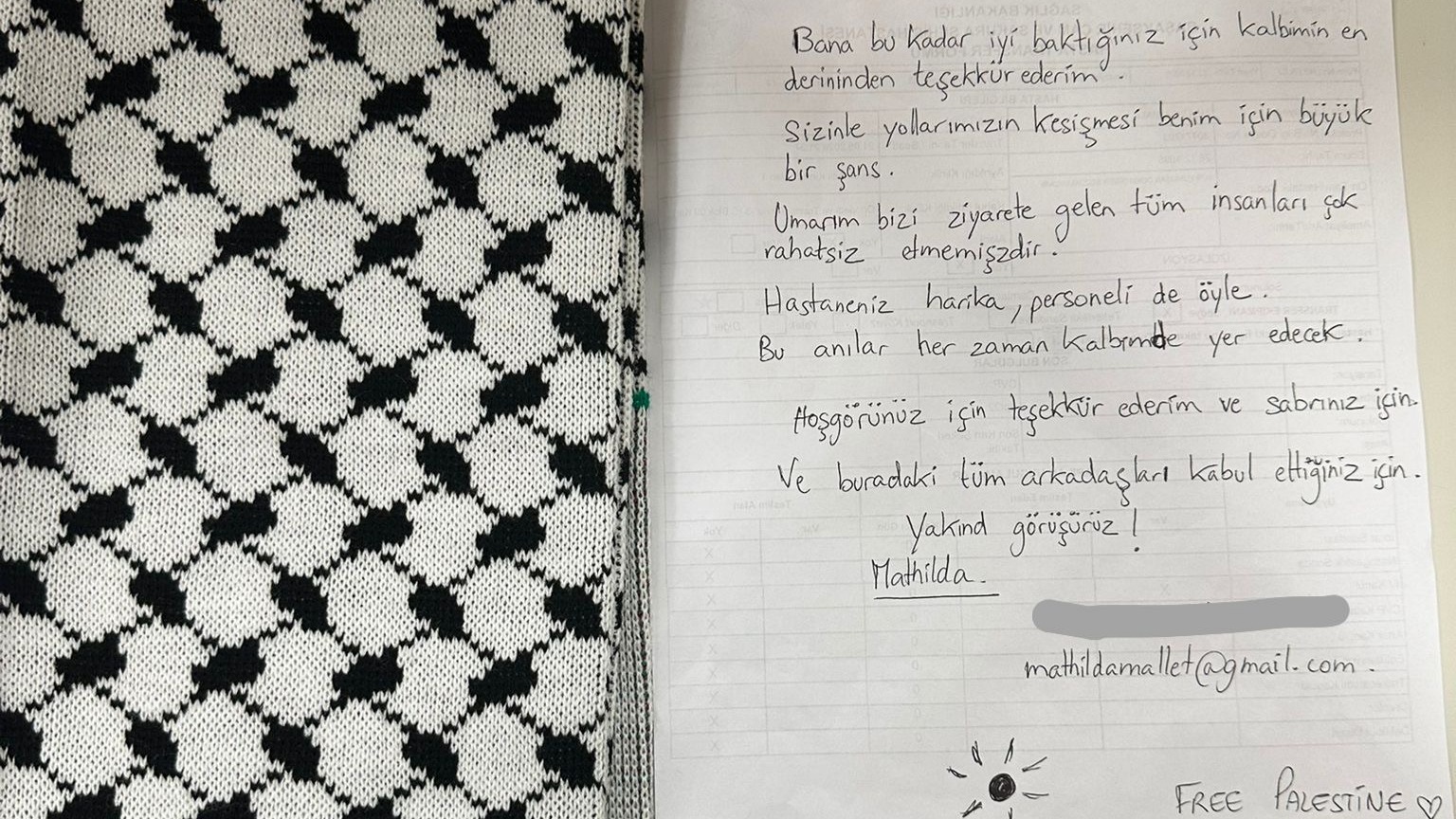 Sumud aktivistinden Türk doktorlara teşekkür mektubu