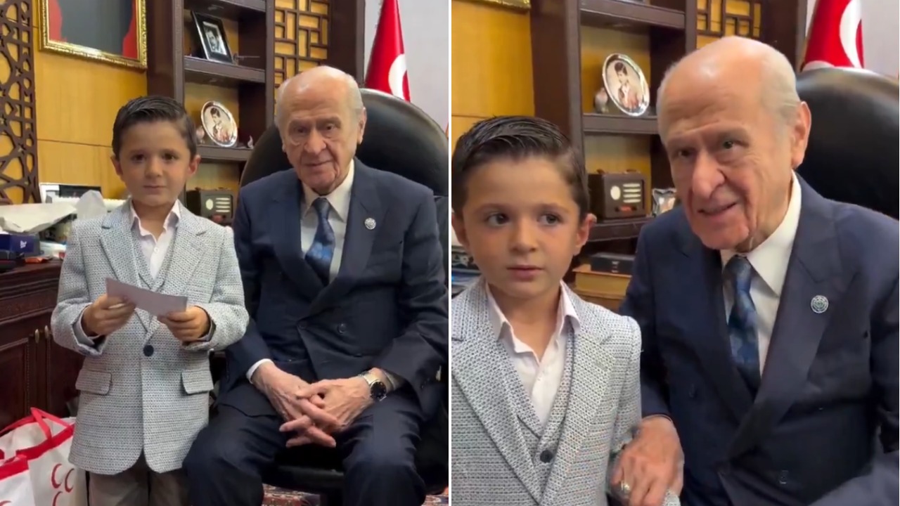 Bahçeli’yle küçük çocuk arasında güldüren diyalog. “Burayı değiştir”