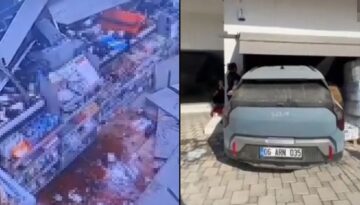 Otomobil markete daldı. Çalışan ve müşteriler ölümden döndü