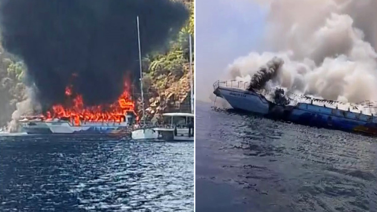 Fethiye’de can pazarı. Denizin ortasında gezi teknesinde yangın çıktı, 115 kişi denize atladı
