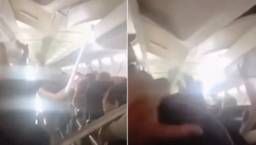 Yolcu uçağında korku dolu anlar. Kabin tavanı çöktü