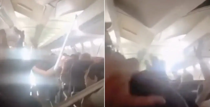Yolcu uçağında korku dolu anlar. Kabin tavanı çöktü