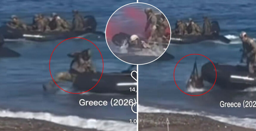 Yunan askerlerinin tatbikatı sosyal medyada viral oldu. Karaya ayak basamadan denize düştüler