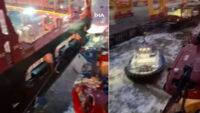 Almanya’da yolcu gemisi yük gemisine çarptı. Facianın eşiğinden dönülen kaza kamerada