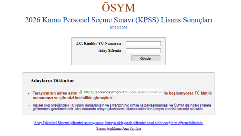 KPSS lisans sınavı sonuçları sorgulama 2026: KPSS lisans sonuçları açıklandı, nasıl sorgulanır?
